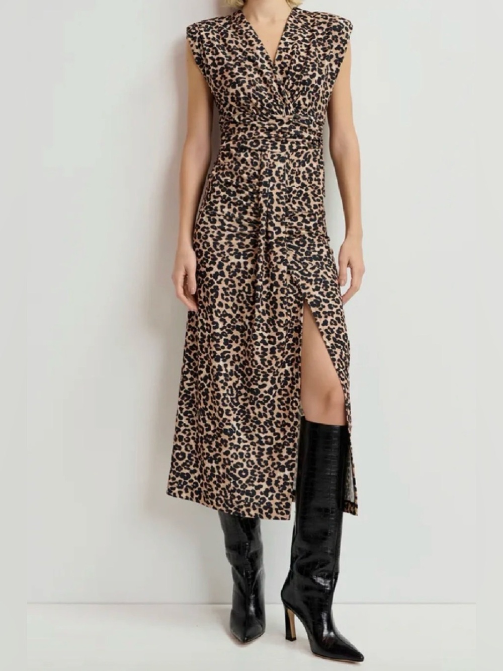 Essential Antwerp Leopard Print V-Neck Midi Jersey Dress